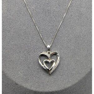 D India 925 Diamond Heart Pendant Necklace Sterling Silver 18" Chain
